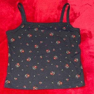 Black crop top with red Flowers